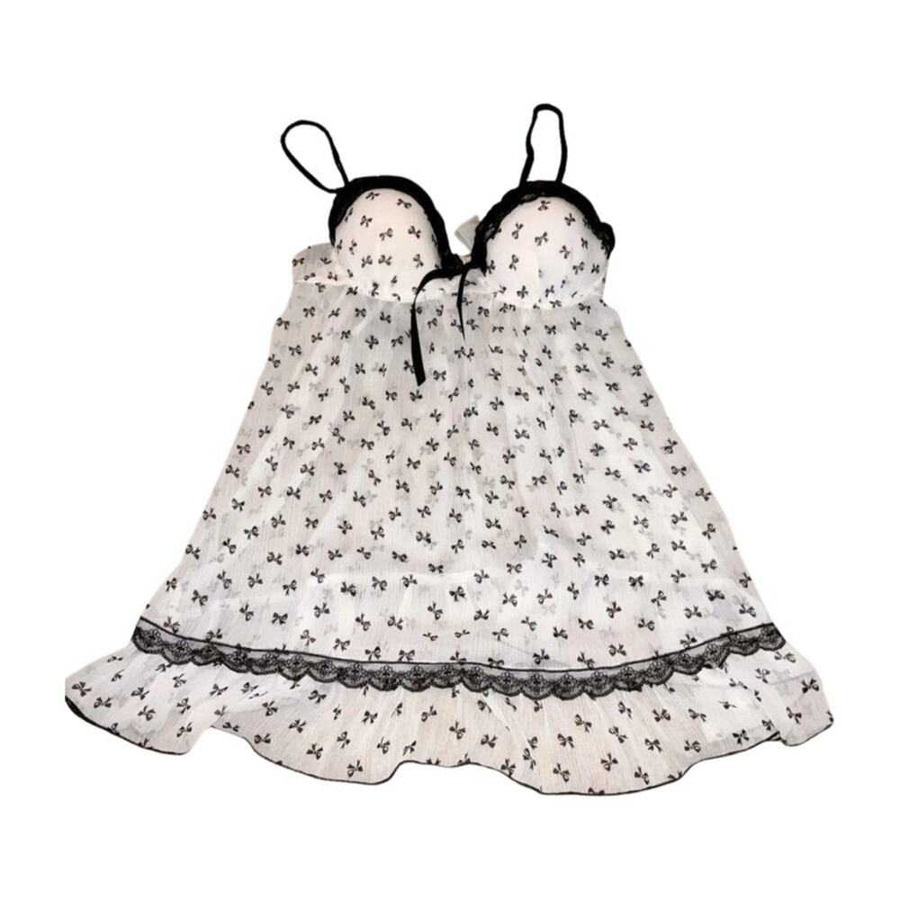 In Bloom White and Black Chemise with Floral Print Size M 2 pc